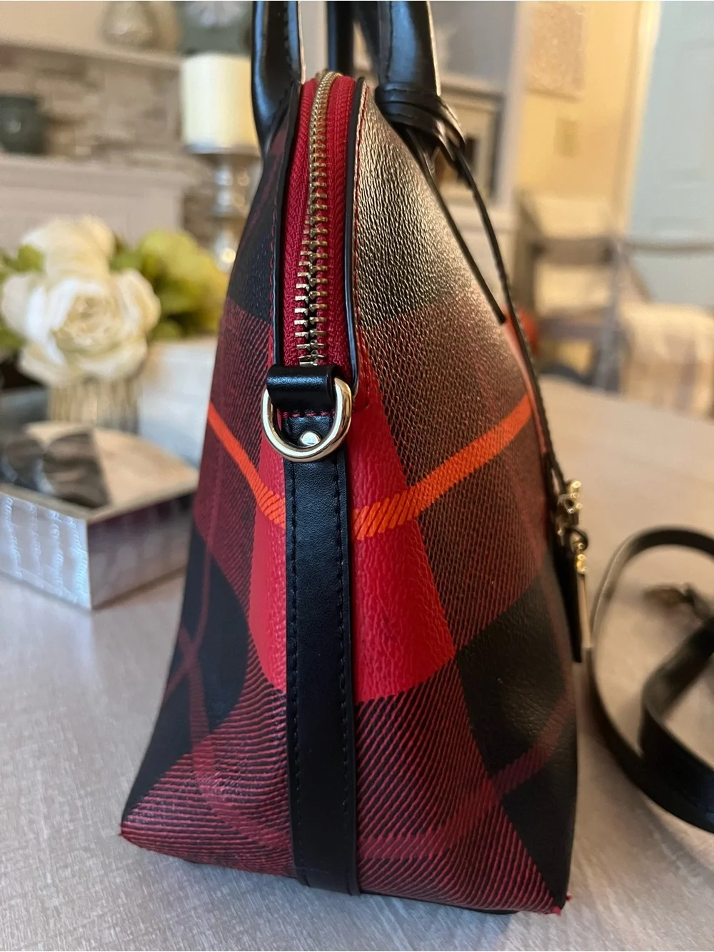 kate spade Red and Black Plaid Dome Satchel